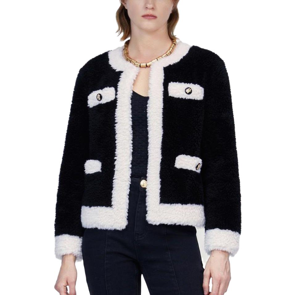 Lookbook (Women) KARL LAGERFELD  Black Faux Fur Long Sleeve Top with Contrast Pocket 226L1933999