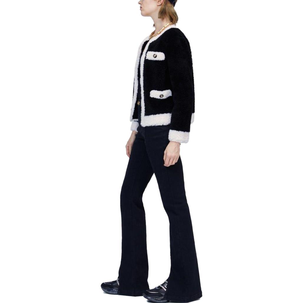 Purchase (Women) KARL LAGERFELD  Black Faux Fur Long Sleeve Top with Contrast Pocket 226L1933999
