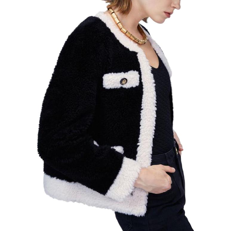 Details for (Women) KARL LAGERFELD  Black Faux Fur Long Sleeve Top with Contrast Pocket 226L1933999