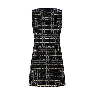 (Women) KARL LAGERFELD Black Gold Tweed Sleeveless Mini Dress SS24 E41W1315