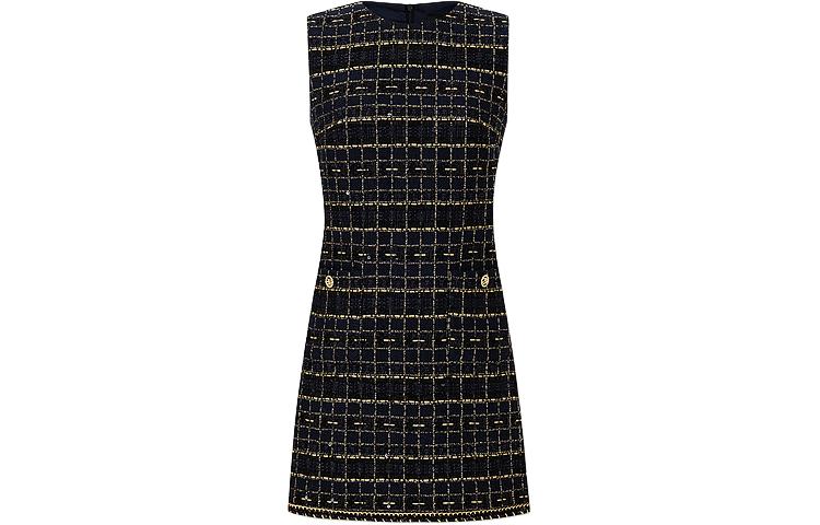 (Women) KARL LAGERFELD  Black Gold Tweed Sleeveless Mini Dress SS24 E41W1315 圖 2