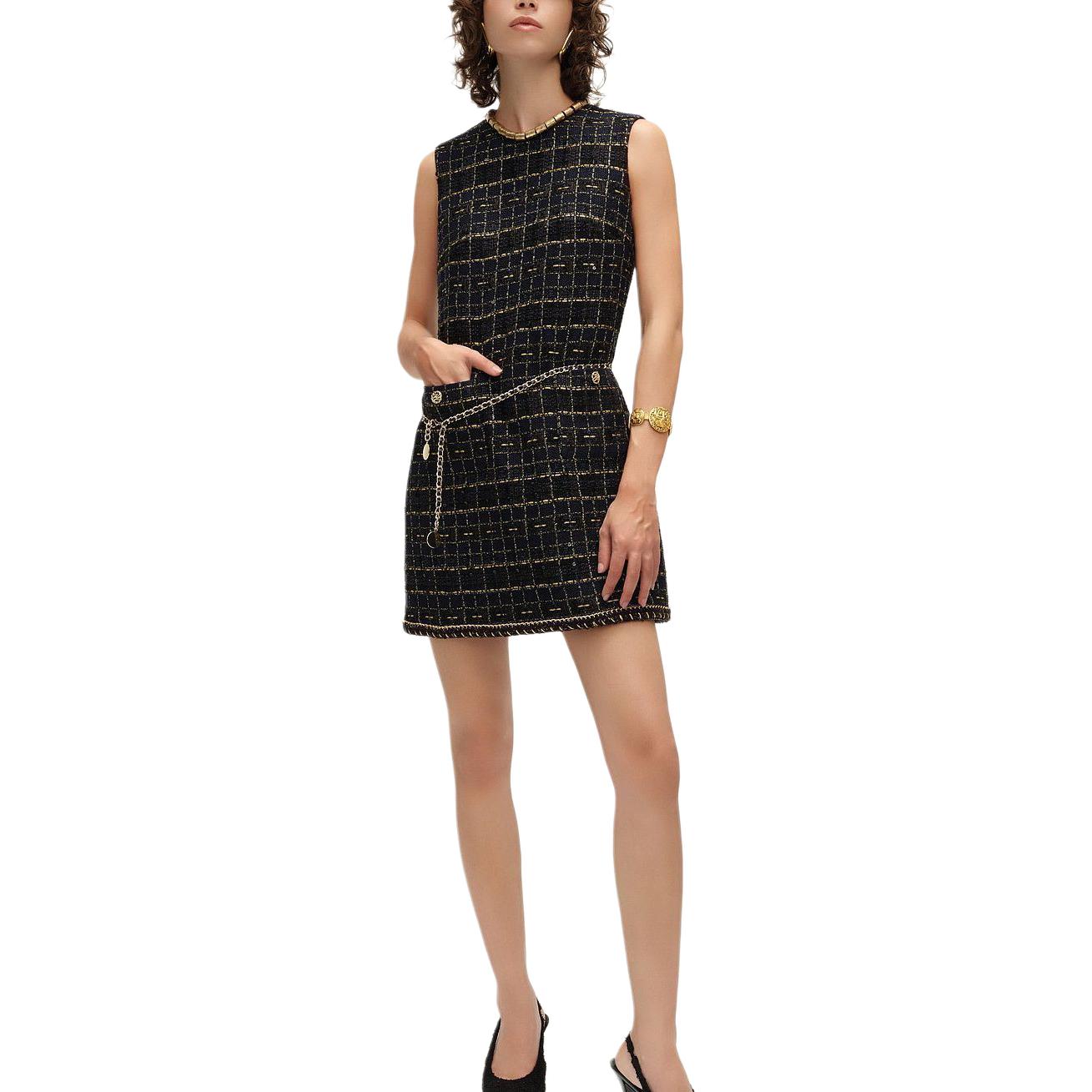 (Women) KARL LAGERFELD  Black Gold Tweed Sleeveless Mini Dress SS24 E41W1315 圖 3