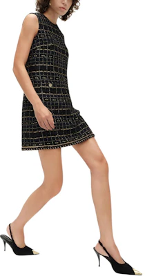 (Women) KARL LAGERFELD Black Gold Tweed Sleeveless Mini Dress SS24 E41W1315 Purchase (Women) KARL LAGERFELD Black Gold Tweed Sleeveless Mini Dress SS24 E41W1315