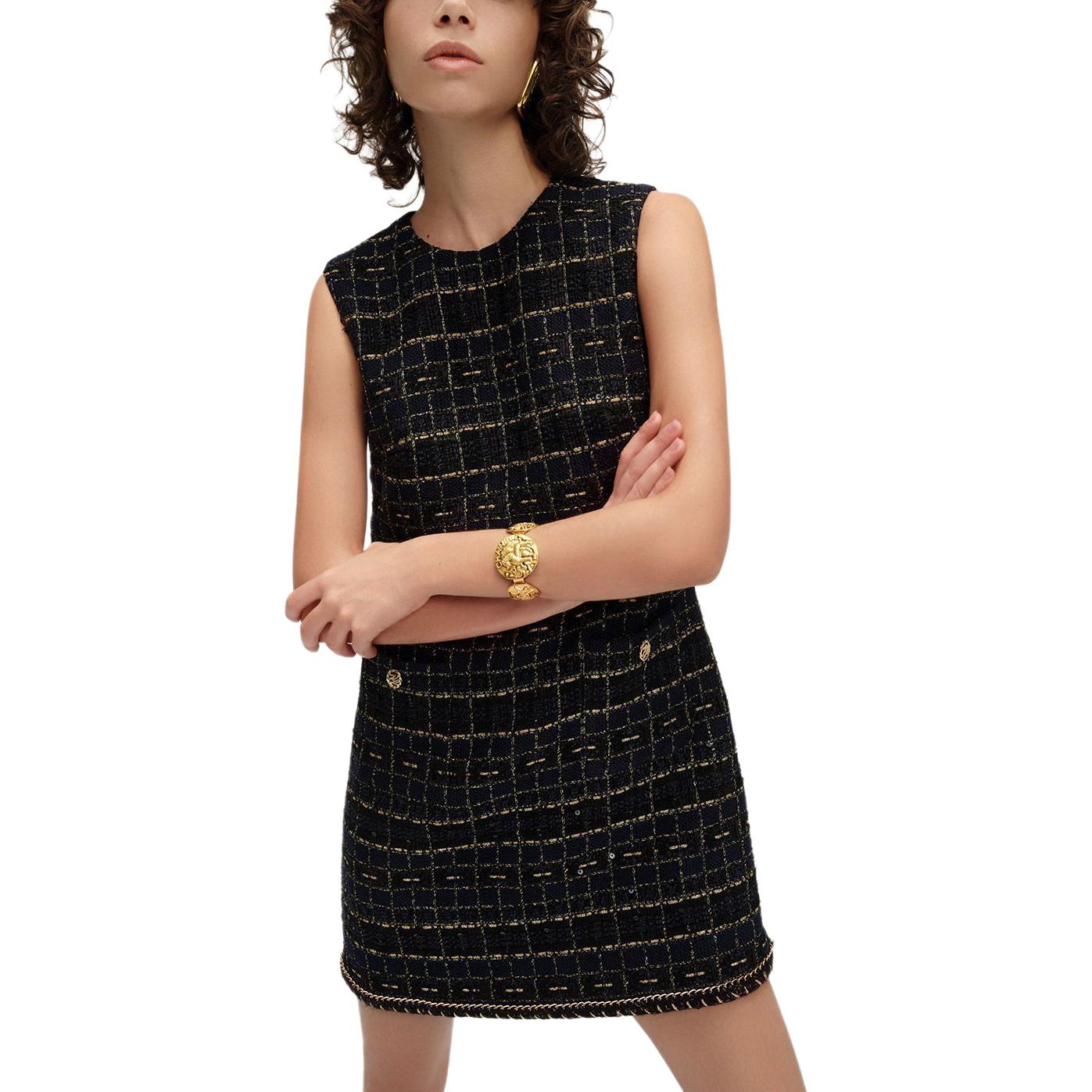 (Women) KARL LAGERFELD  Black Gold Tweed Sleeveless Mini Dress SS24 E41W1315 圖 6
