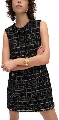 (Women) KARL LAGERFELD Black Gold Tweed Sleeveless Mini Dress SS24 E41W1315 Details for (Women) KARL LAGERFELD Black Gold Tweed Sleeveless Mini Dress SS24 E41W1315