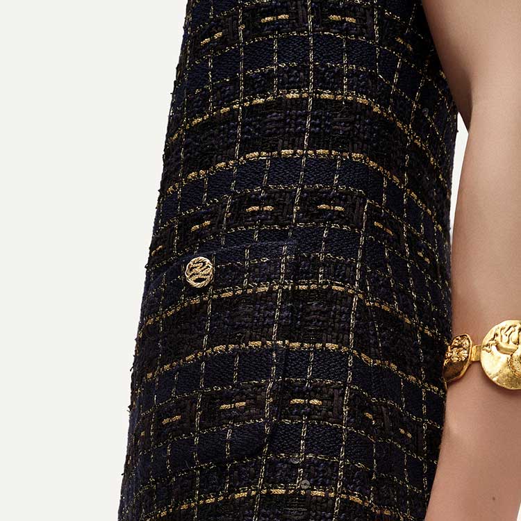 (Women) KARL LAGERFELD  Black Gold Tweed Sleeveless Mini Dress SS24 E41W1315 圖 7