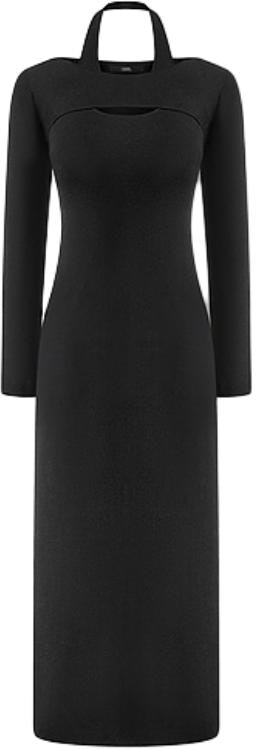 women-karl-lagerfeld-black-halterneck-midi-knit-long-sleeve-dress-ss-24-241-l1330