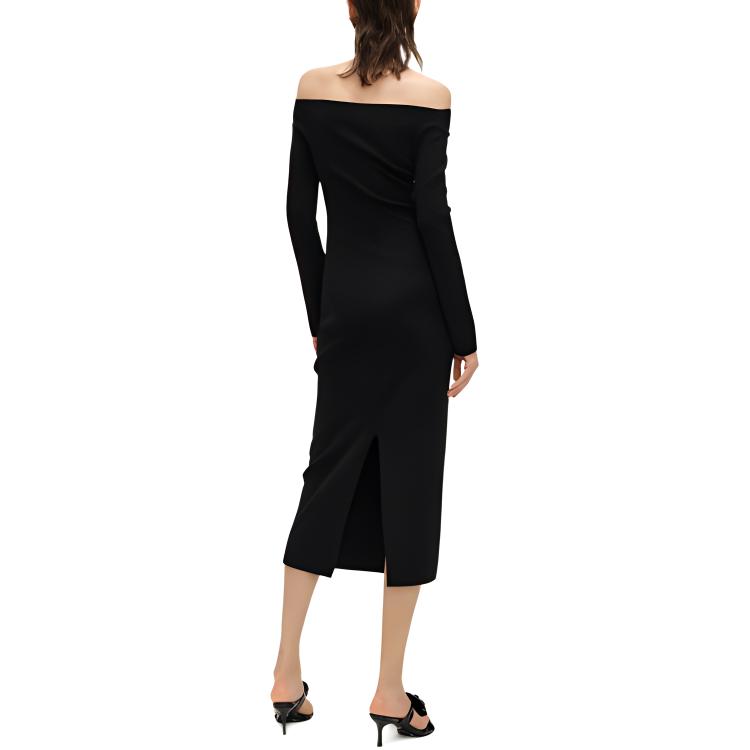 Shop (Women) KARL LAGERFELD  Black Halterneck Midi Knit Long Sleeve Dress SS24 241L1330