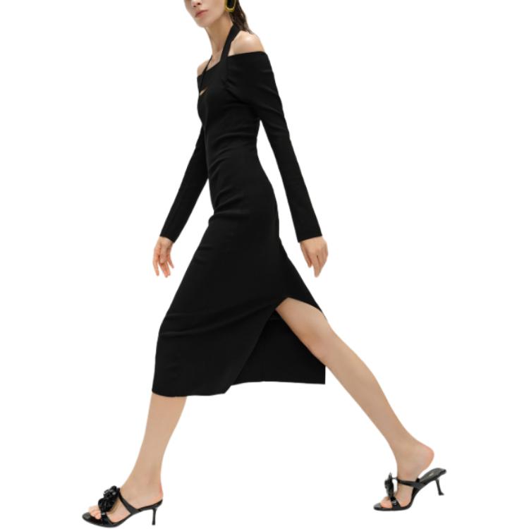 Purchase (Women) KARL LAGERFELD  Black Halterneck Midi Knit Long Sleeve Dress SS24 241L1330