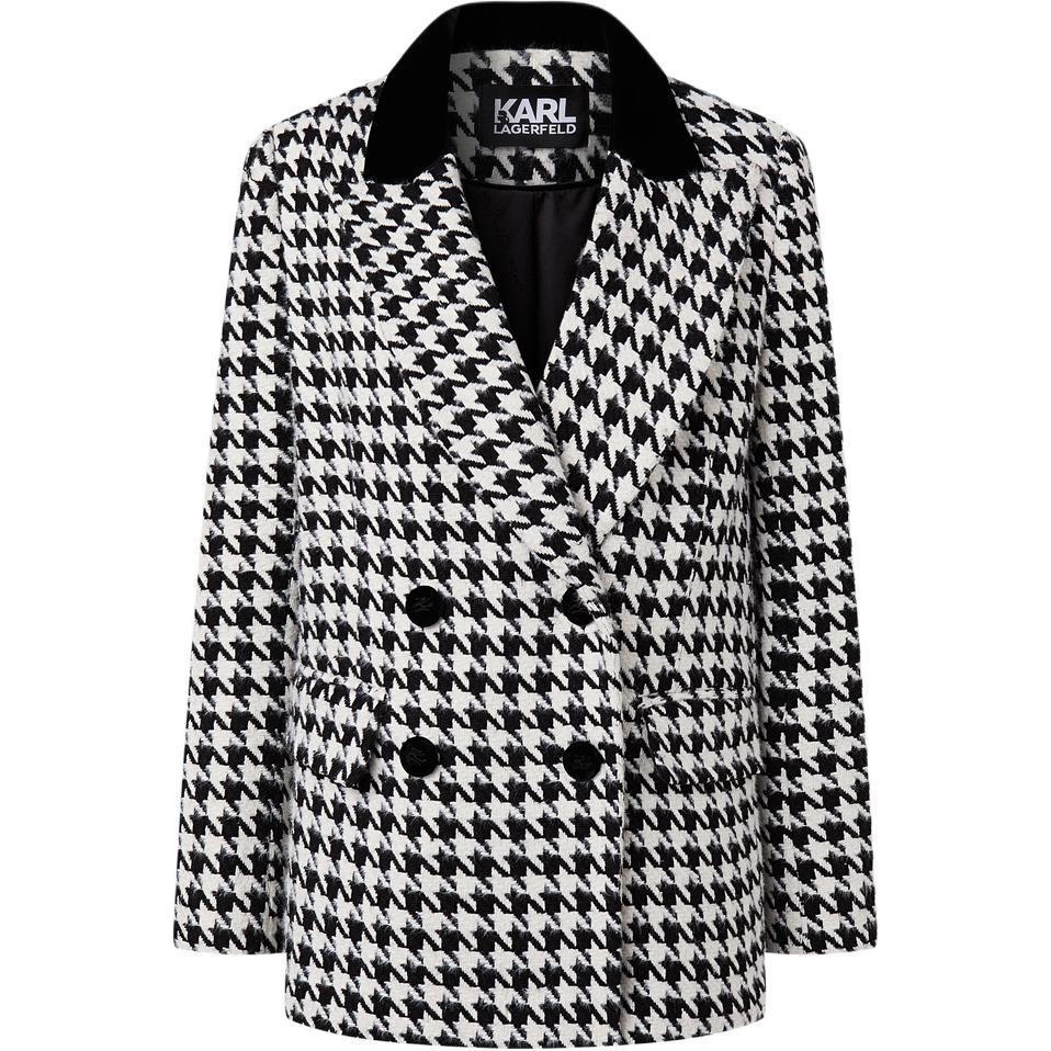 (Women) KARL LAGERFELD  Black Houndstooth Double-Breasted Casual Blazer. 226L1432 圖 2