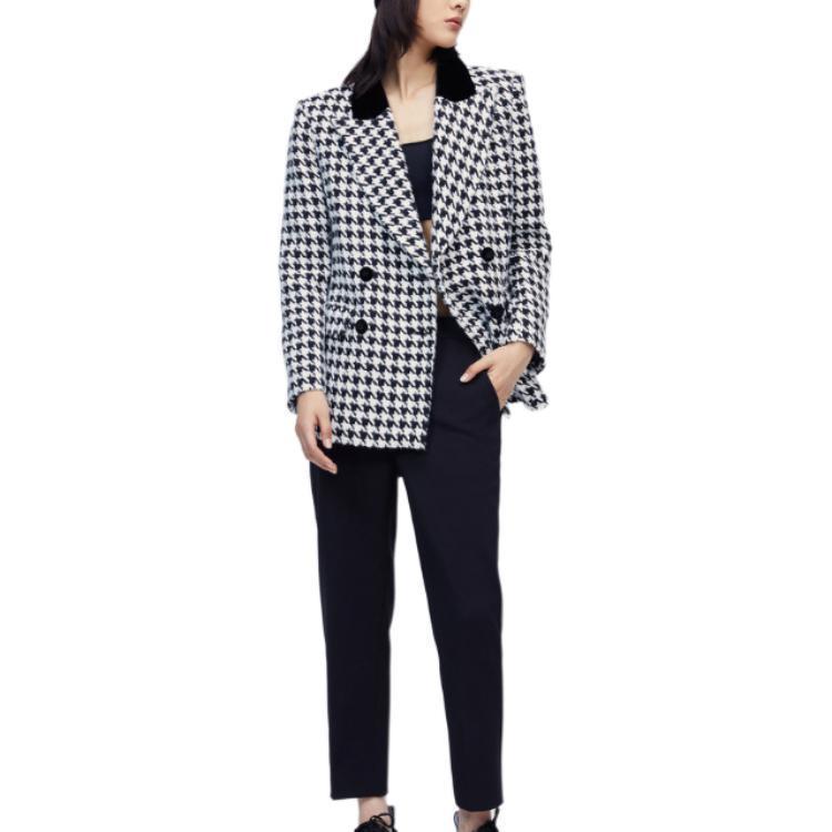 (Women) KARL LAGERFELD  Black Houndstooth Double-Breasted Casual Blazer. 226L1432 圖 3