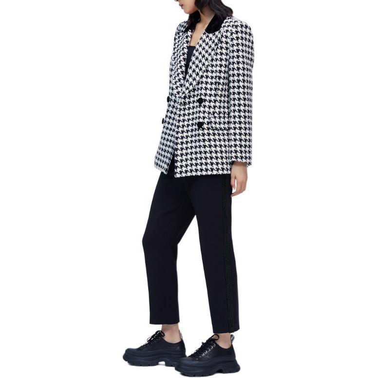 (Women) KARL LAGERFELD  Black Houndstooth Double-Breasted Casual Blazer. 226L1432 圖 5
