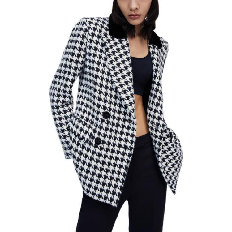 (Women) KARL LAGERFELD  Black Houndstooth Double-Breasted Casual Blazer. 226L1432 圖 7