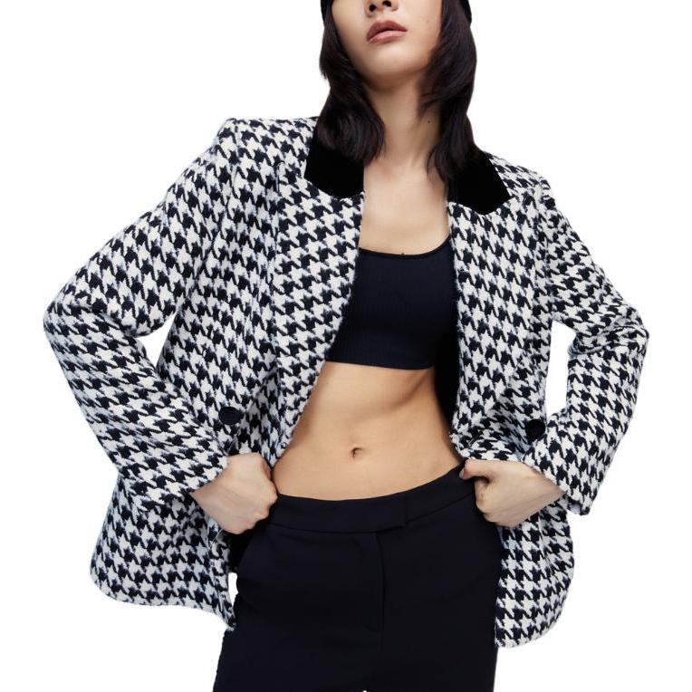 (Women) KARL LAGERFELD  Black Houndstooth Double-Breasted Casual Blazer. 226L1432 圖 8