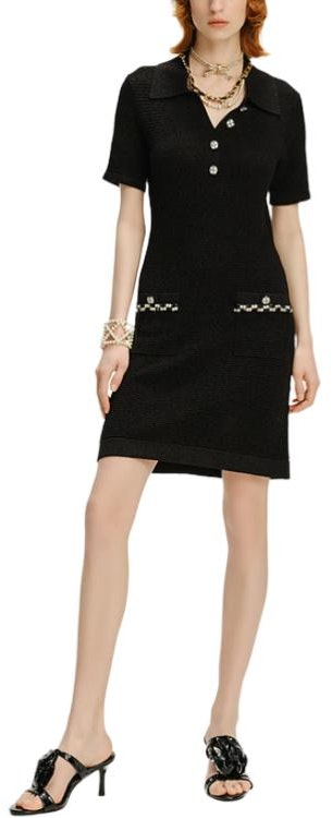 women-karl-lagerfeld-black-knit-short-sleeve-v-neck-crystal-dress-241-l1327