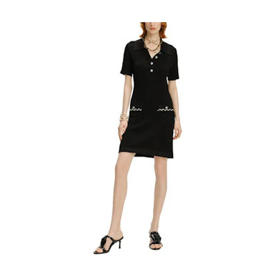 (Women) KARL LAGERFELD Black Knit Short Sleeve V-Neck Crystal Dress. 241L1327