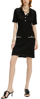 (Women) KARL LAGERFELD Black Knit Short Sleeve V-Neck Crystal Dress. 241L1327 Order (Women) KARL LAGERFELD Black Knit Short Sleeve V-Neck Crystal Dress. 241L1327