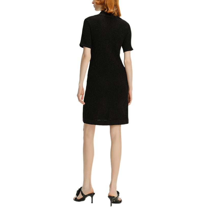 Shop (Women) KARL LAGERFELD  Black Knit Short Sleeve V-Neck Crystal Dress. 241L1327