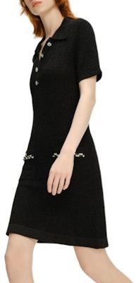(Women) KARL LAGERFELD Black Knit Short Sleeve V-Neck Crystal Dress. 241L1327 Sizing (Women) KARL LAGERFELD Black Knit Short Sleeve V-Neck Crystal Dress. 241L1327