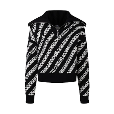 (Women) KARL LAGERFELD Black Knit Sweater with Letter Collar Design. 226L2057