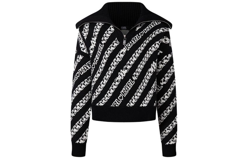 Order (Women) KARL LAGERFELD  Black Knit Sweater with Letter Collar Design. 226L2057