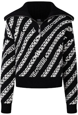 (Women) KARL LAGERFELD Black Knit Sweater with Letter Collar Design. 226L2057 Order (Women) KARL LAGERFELD Black Knit Sweater with Letter Collar Design. 226L2057