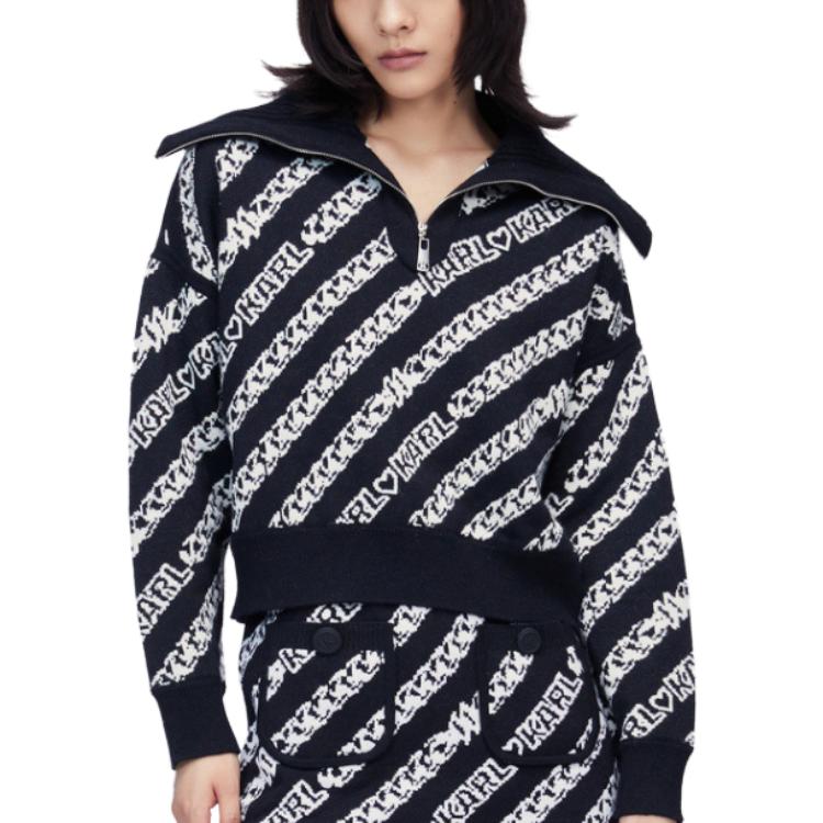 Lookbook (Women) KARL LAGERFELD  Black Knit Sweater with Letter Collar Design. 226L2057