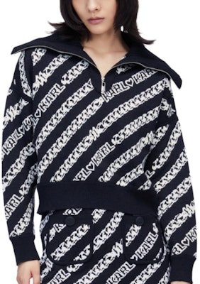 (Women) KARL LAGERFELD Black Knit Sweater with Letter Collar Design. 226L2057 Lookbook (Women) KARL LAGERFELD Black Knit Sweater with Letter Collar Design. 226L2057