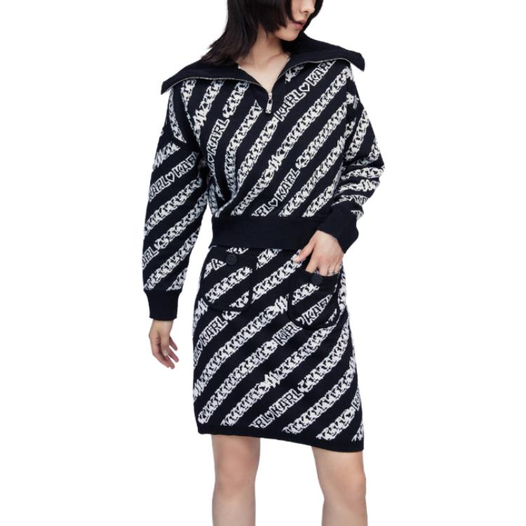 Purchase (Women) KARL LAGERFELD  Black Knit Sweater with Letter Collar Design. 226L2057