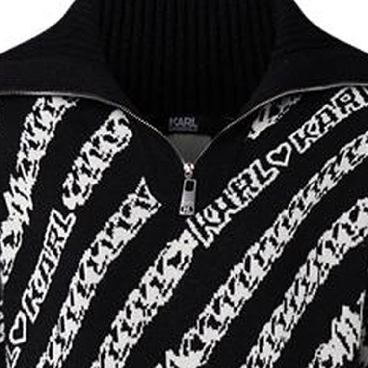 Sizing (Women) KARL LAGERFELD  Black Knit Sweater with Letter Collar Design. 226L2057