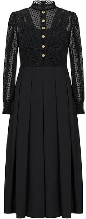 women-karl-lagerfeld-black-lace-pleated-midi-long-sleeve-casual-dress-e36-w1304