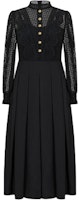 (Women) KARL LAGERFELD Black Lace Pleated Midi Long Sleeve Casual Dress E36W1304 (Women) KARL LAGERFELD Black Lace Pleated Midi Long Sleeve Casual Dress E36W1304