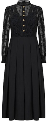 (Women) KARL LAGERFELD Black Lace Pleated Midi Long Sleeve Casual Dress E36W1304 Order (Women) KARL LAGERFELD Black Lace Pleated Midi Long Sleeve Casual Dress E36W1304