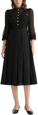 (Women) KARL LAGERFELD Black Lace Pleated Midi Long Sleeve Casual Dress E36W1304 Lookbook (Women) KARL LAGERFELD Black Lace Pleated Midi Long Sleeve Casual Dress E36W1304