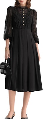 (Women) KARL LAGERFELD Black Lace Pleated Midi Long Sleeve Casual Dress E36W1304 Shop (Women) KARL LAGERFELD Black Lace Pleated Midi Long Sleeve Casual Dress E36W1304
