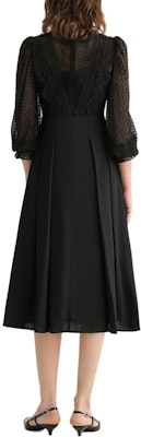 (Women) KARL LAGERFELD Black Lace Pleated Midi Long Sleeve Casual Dress E36W1304 Purchase (Women) KARL LAGERFELD Black Lace Pleated Midi Long Sleeve Casual Dress E36W1304