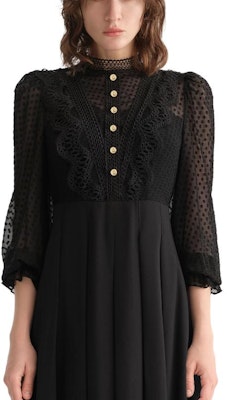 (Women) KARL LAGERFELD Black Lace Pleated Midi Long Sleeve Casual Dress E36W1304 Details for (Women) KARL LAGERFELD Black Lace Pleated Midi Long Sleeve Casual Dress E36W1304