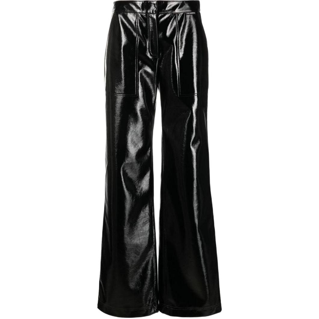 (Women) KARL LAGERFELD  Black Leather Pants with Zipper Pockets High-Street Style. 226W1003999