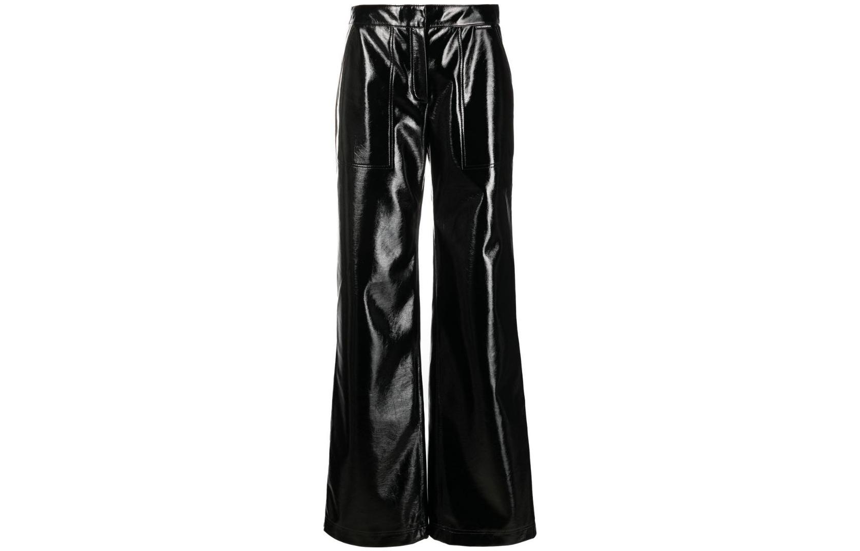 Order (Women) KARL LAGERFELD  Black Leather Pants with Zipper Pockets High-Street Style. 226W1003999
