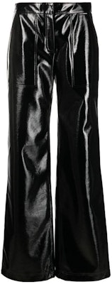 (Women) KARL LAGERFELD Black Leather Pants with Zipper Pockets High-Street Style. 226W1003999 Order (Women) KARL LAGERFELD Black Leather Pants with Zipper Pockets High-Street Style. 226W1003999