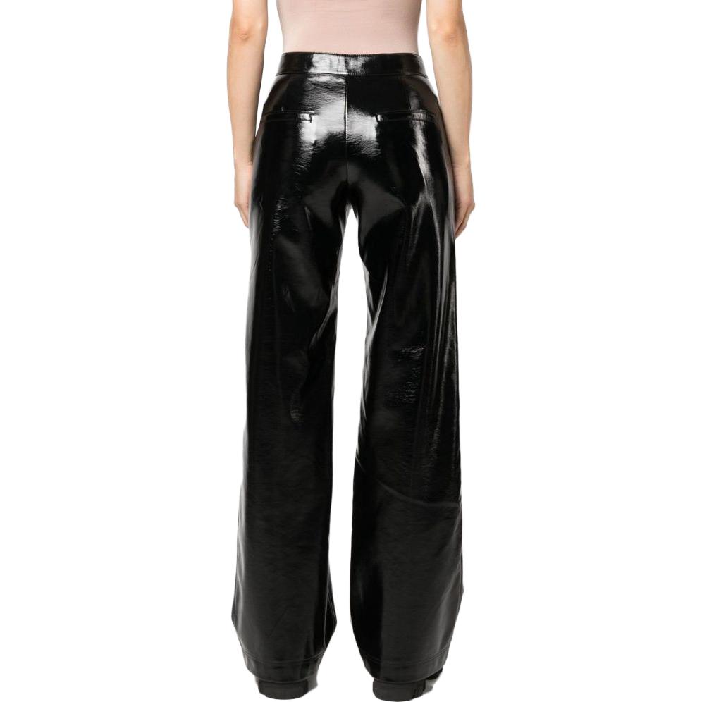 Shop (Women) KARL LAGERFELD  Black Leather Pants with Zipper Pockets High-Street Style. 226W1003999
