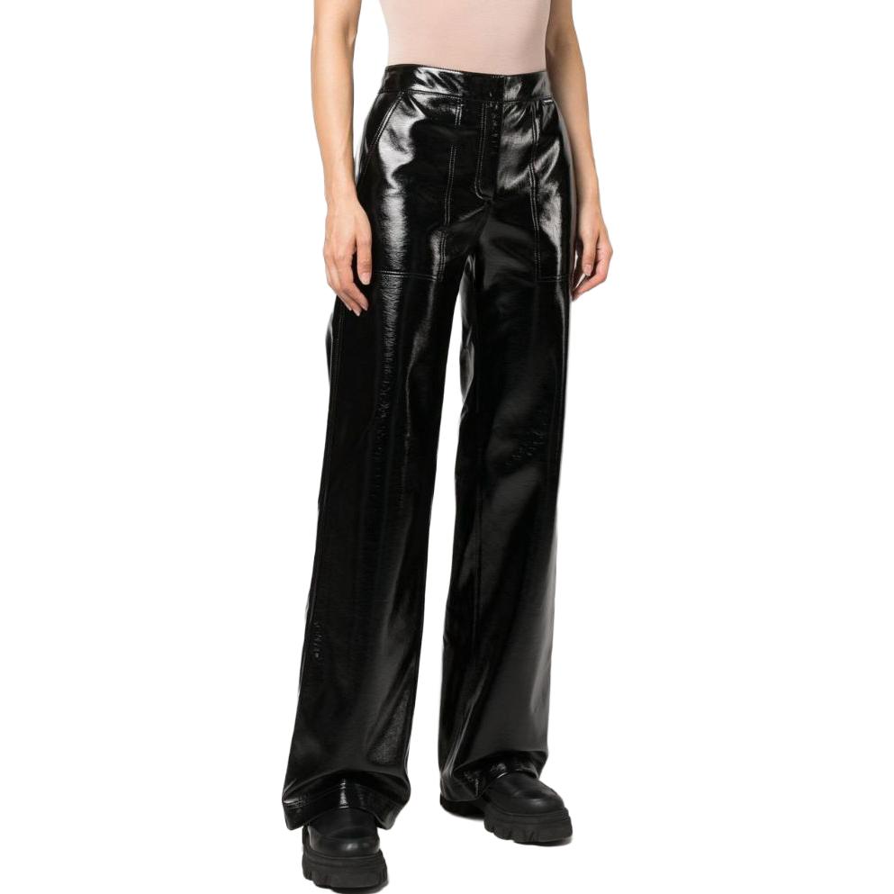 Purchase (Women) KARL LAGERFELD  Black Leather Pants with Zipper Pockets High-Street Style. 226W1003999