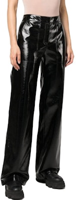 (Women) KARL LAGERFELD Black Leather Pants with Zipper Pockets High-Street Style. 226W1003999 Purchase (Women) KARL LAGERFELD Black Leather Pants with Zipper Pockets High-Street Style. 226W1003999