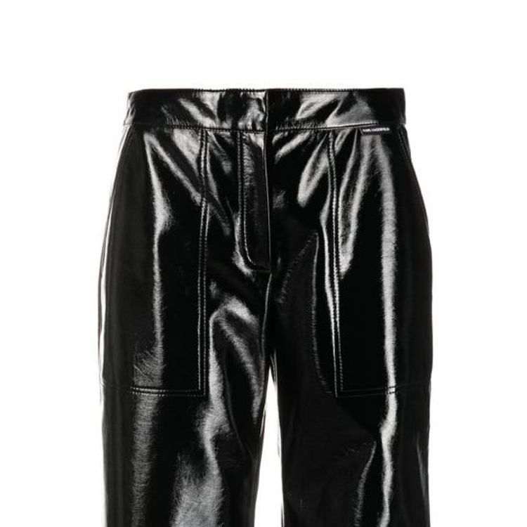 Details for (Women) KARL LAGERFELD  Black Leather Pants with Zipper Pockets High-Street Style. 226W1003999