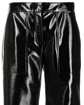 (Women) KARL LAGERFELD Black Leather Pants with Zipper Pockets High-Street Style. 226W1003999 Details for (Women) KARL LAGERFELD Black Leather Pants with Zipper Pockets High-Street Style. 226W1003999