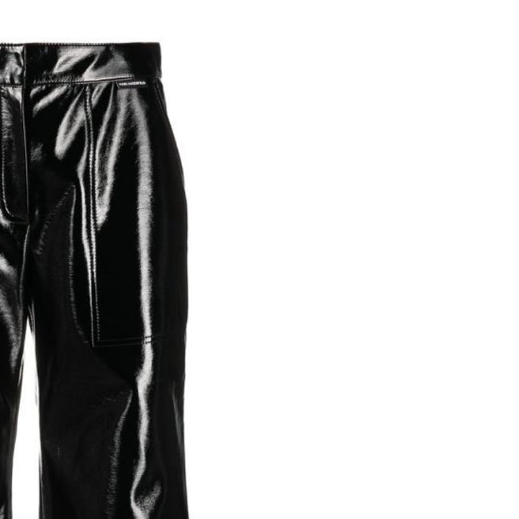 Sizing (Women) KARL LAGERFELD  Black Leather Pants with Zipper Pockets High-Street Style. 226W1003999