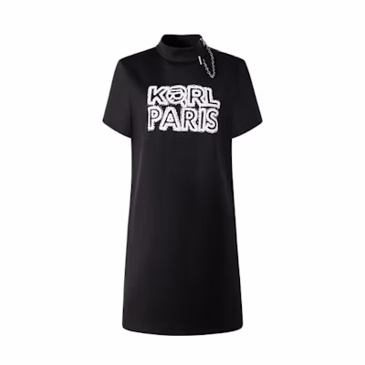 (Women) KARL LAGERFELD Black Logo Print Short Sleeve Casual Dress. 236L13E5