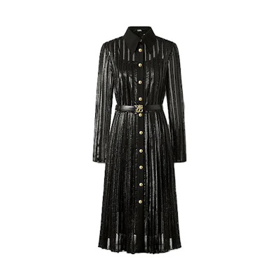 (Women) KARL LAGERFELD Black Long-Sleeve Woven Dress with Pointed Collar 236L13E6