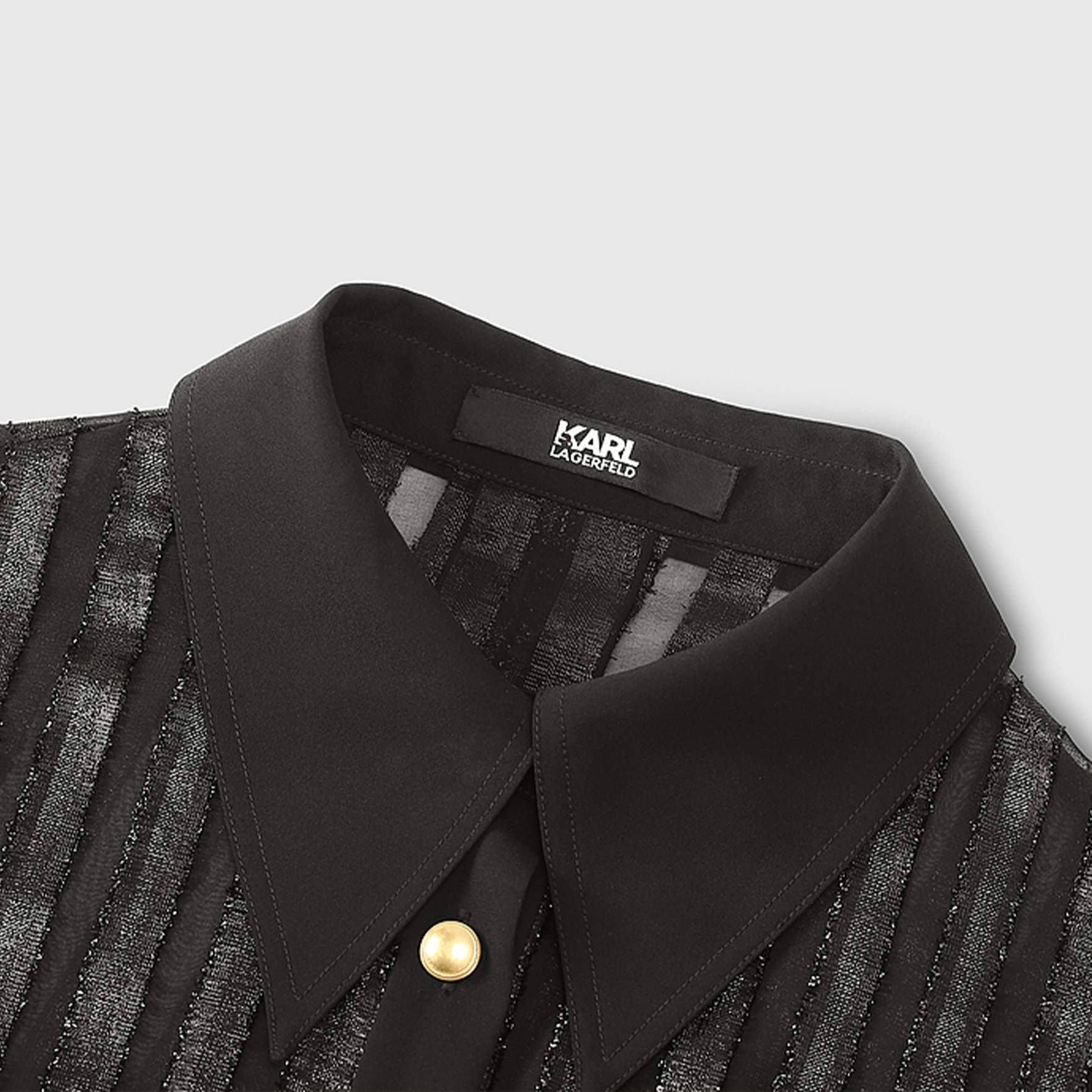 Shop (Women) KARL LAGERFELD  Black Long-Sleeve Woven Dress with Pointed Collar 236L13E6