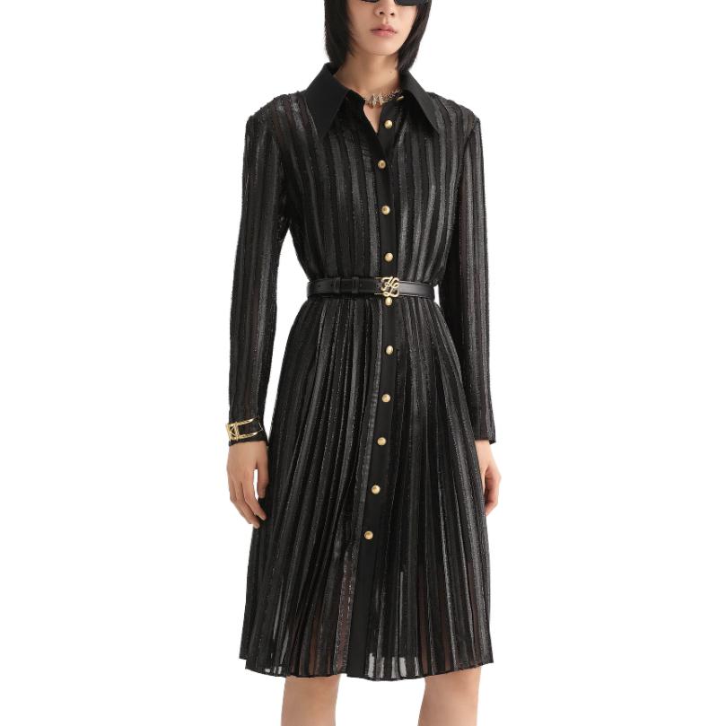 Purchase (Women) KARL LAGERFELD  Black Long-Sleeve Woven Dress with Pointed Collar 236L13E6